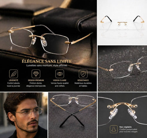 Lunettes Sans Monture Élégance Dorée – Ultra Légères & Premium  ⸻