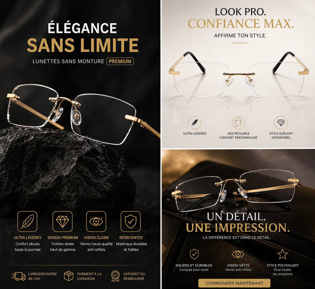 Lunettes Sans Monture Élégance Dorée – Ultra Légères & Premium  ⸻