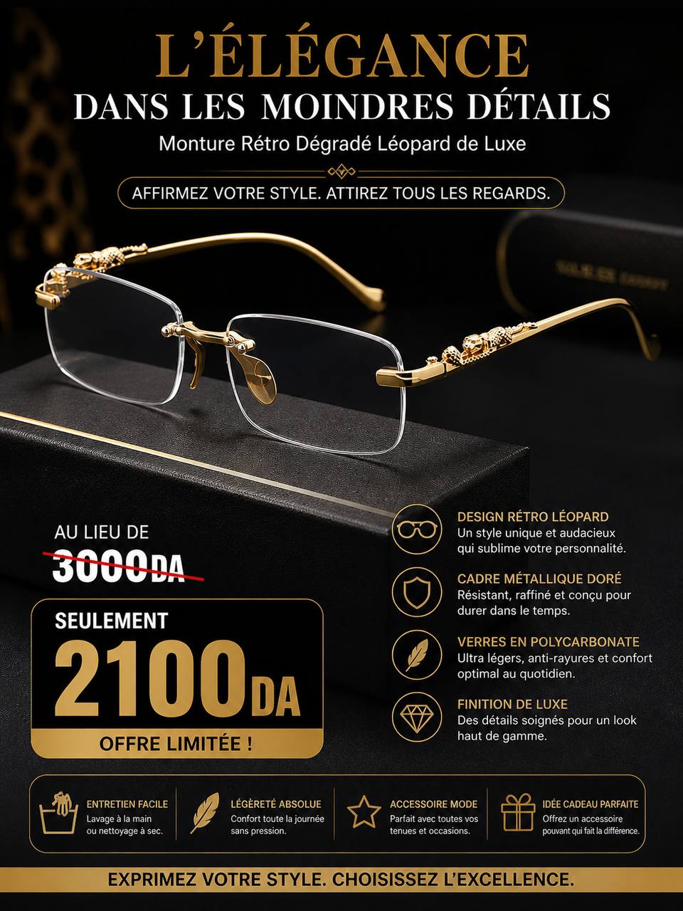 Lunettes Sans Monture – Élégance Minimaliste Dorée